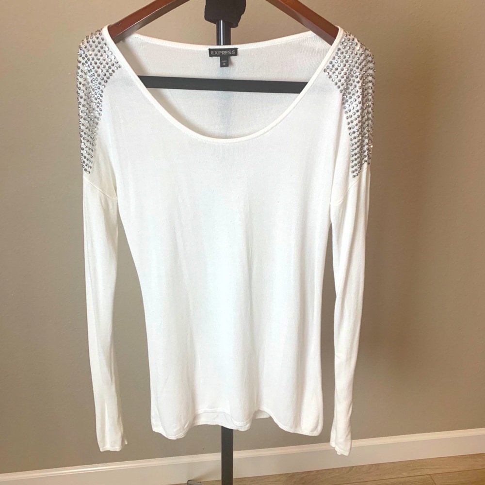 Express White Sweater with Rhinestone shoulders